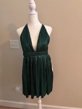 Deep Green Plunging Halter Party Dress